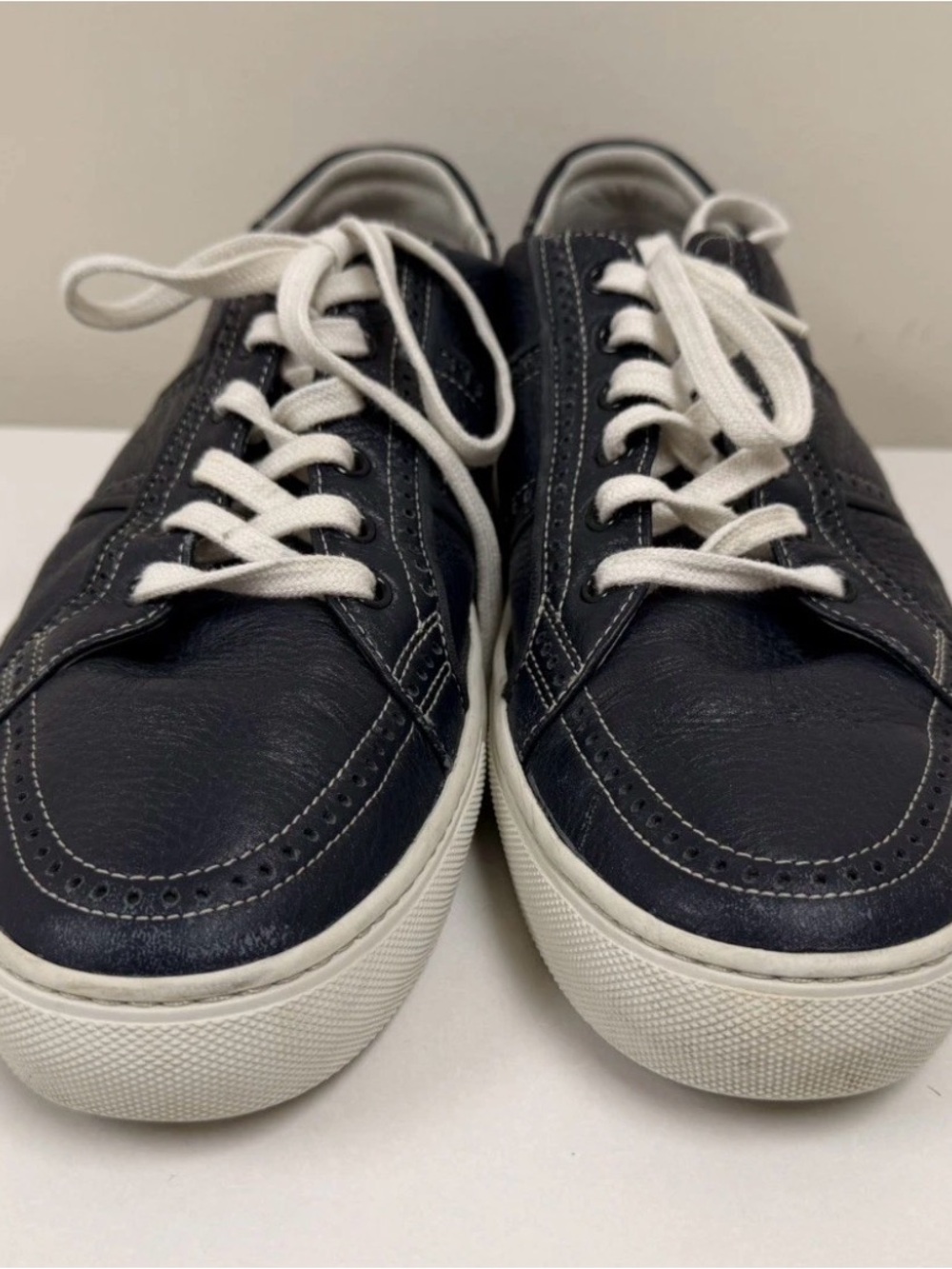 Bally navy blue Leather Low-Top Sneakers with White Laces